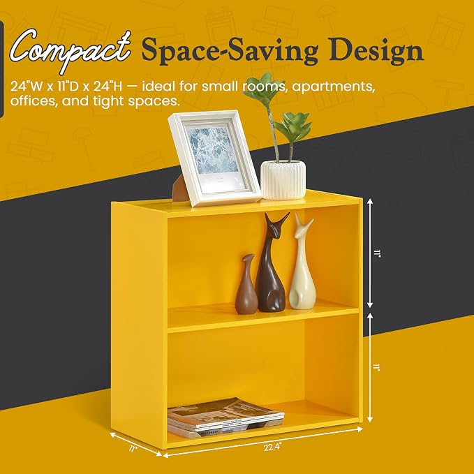 KB Designs - Tony 2-Tier Modern Bookcase with Open Storage Shelves for Kids’ Rooms, Playrooms, or Home Offices – Compact Colorful Bookshelf Organizer