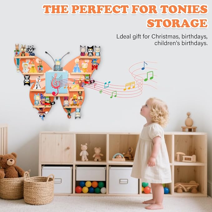 Butterfly for Tonies Box 1/2 Tonies Figures Organizer Storage Shelf Wall Mounted, Magnetic Display Collection 30~40 Characters Floating Shelves Storage Player