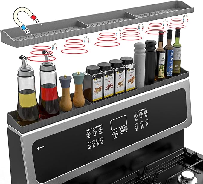 30 Inch Silicone Stove Top Shelf Magnetic for Kitchen, Strong Magnetic Heat Resistant Spice Rack Organizer for Over Stove Oven - (Grey)