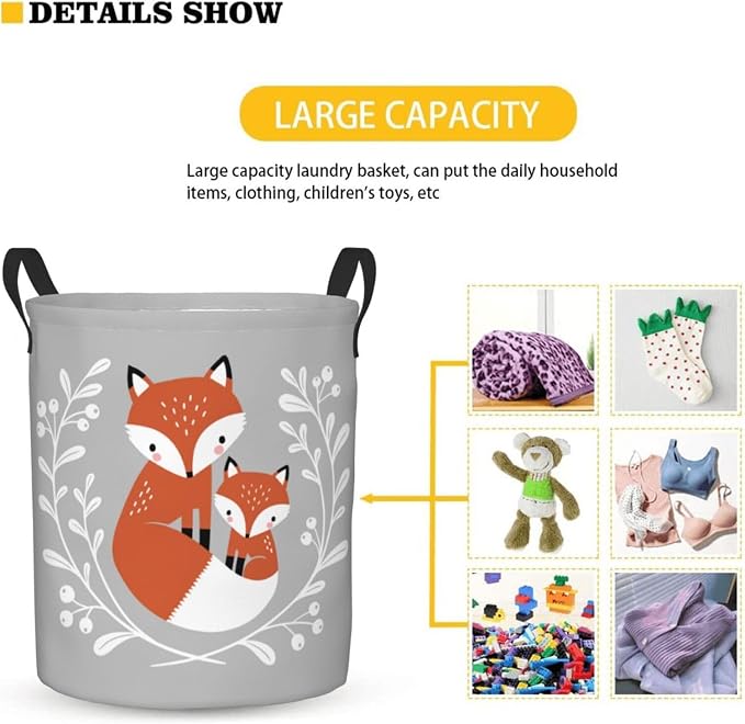 Fox Cute Laundry Basket,Laundry Hamper,Collapsible Storage Bin, Oxford Fabric Clothes Baskets,Nursery Hamper For Home,Office,Dorm,Gift Basket