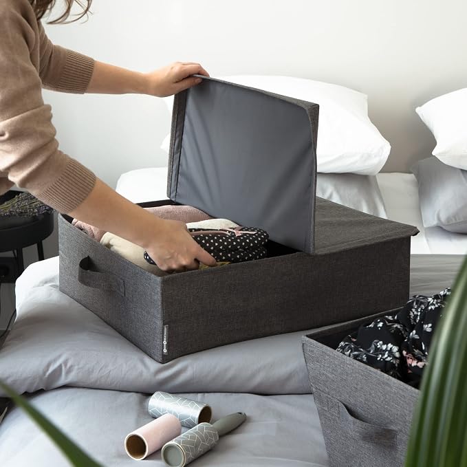 Bigso Soft Underbed Storage Box - Durable Under Bed Storage Containers for Seasonal and Oversized Items - Under Bed Bins with Lids for Dust-Free Organization - 18.1in x 21.7in x 6.3in - Grey