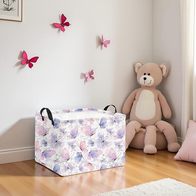 Rectangular Kids Storage Basket for Home Kitchen Girls Cute Storage Bin Organizer Shelf Book Room Decor(Fancy Butterfly)