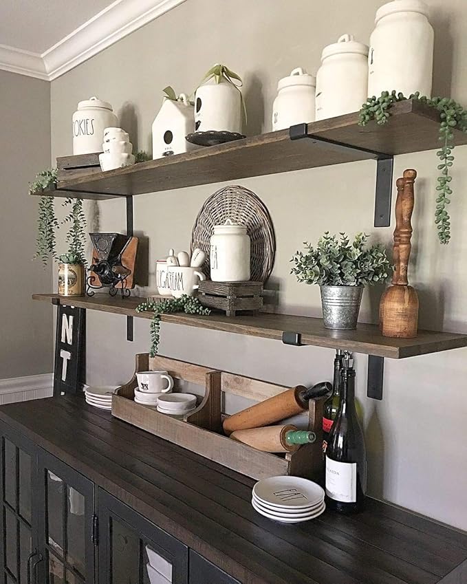 Heavy-Duty Shelf Brackets - Premium Construction Grade 1/4" (6mm) Thick Steel - Matte Black Iron Finish for Modern Farmhouse Rustic Open Shelving w/ Hardware, 4-Pack - (L Bracket w/ Lip, 7.25" x 6")