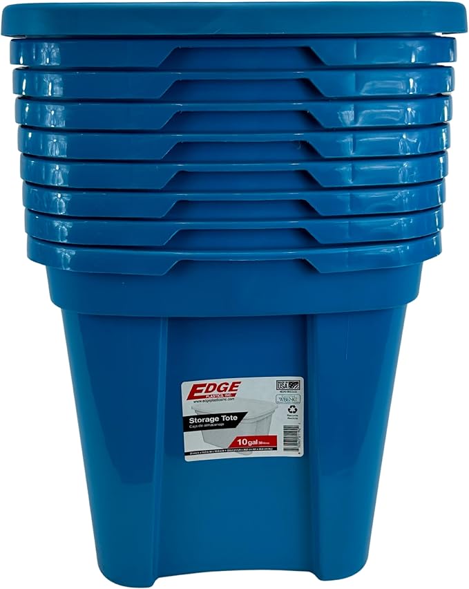 Edge Plastics Classic Storage Tote, durable storage in for home or garage with secure snap lid designed for stacking (9, Aqua, 10 Gallon)