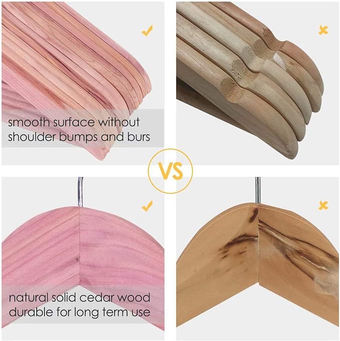 American Red Cedar Hangers 20 Pack, Wooden Suit Hangers with 360° Swivel Hook, Smooth Surface Slim Cedar Wood Coat Hangers, Great for Refresh Closet