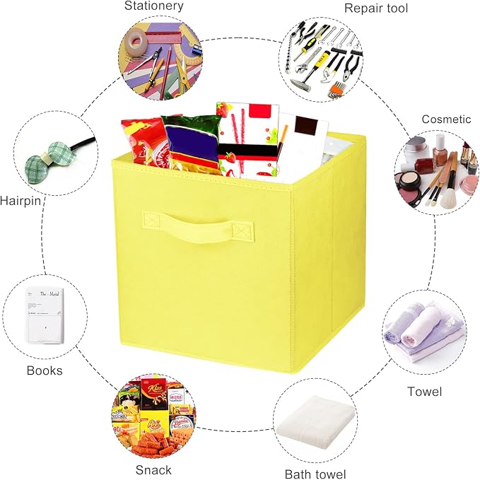 2 Pcs Storage Cubes, 10.5 Inch Collapsible Storage Bins, Fabric Foldable Bins for Organization, Durable Storage Bins for Closet, Shelves, Offices (Yellow)