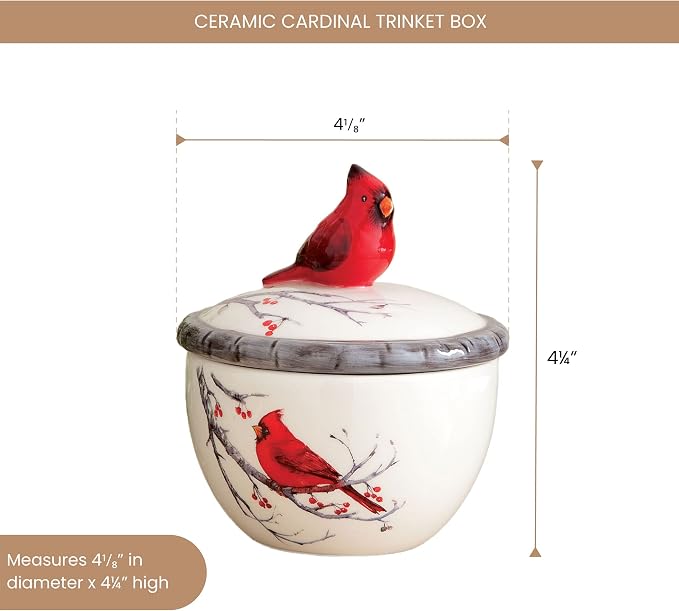 Bits and Pieces - Ceramic Cardinal Trinket Box - Cardinal Keepsake and Jewelry Box - Home Décor