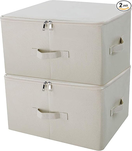 iwill CREATE PRO Collapsible Rigid Storage Bins with Lid, Shelves Clothes Storage Cubes, Tide Up Your Wardrobe, Beige, Set of 2