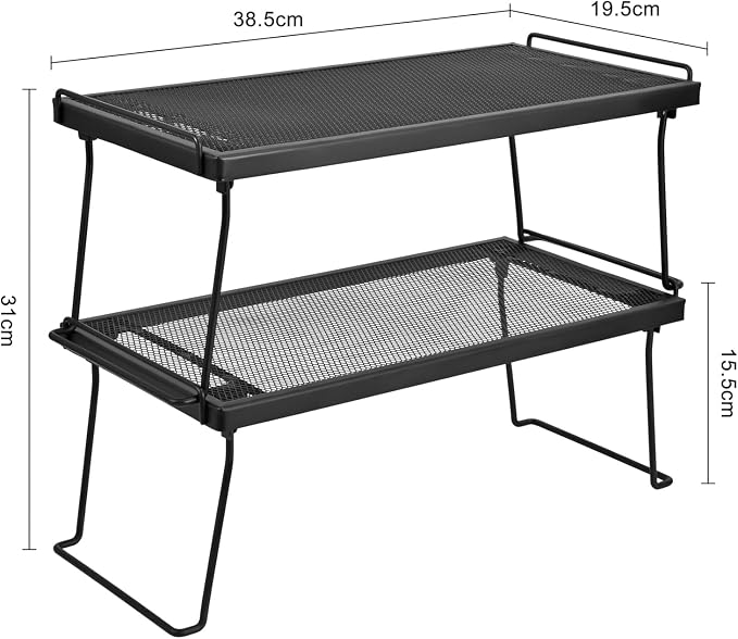 IBERG Stackable Cabinet Shelf Organizer, Set of 2 Metal Shelves (Black)