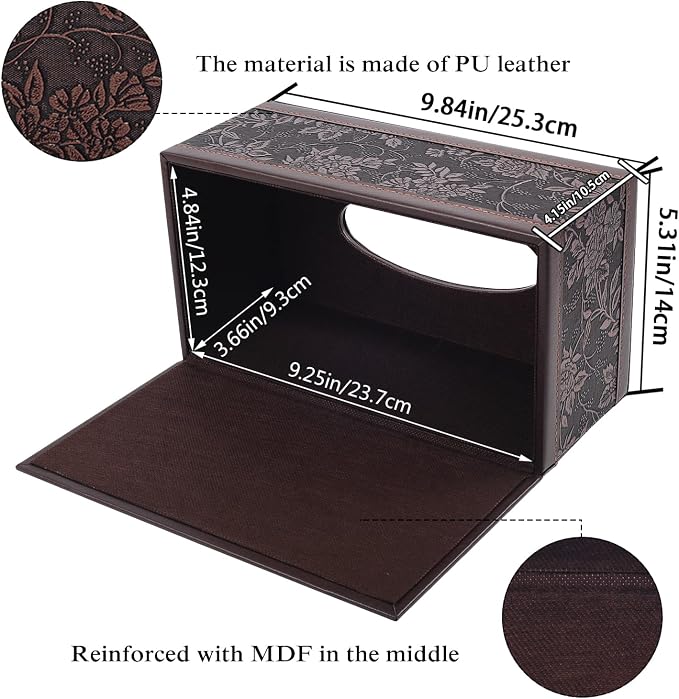PU Leather Tissue Box Cover Tissue Box Holder Rectangle Tissues Organizer with Magnetic Bottom,Decorative Napkin Caddy for Vanity Dresser Night Stand Table Countertop Home Office Car,Retro