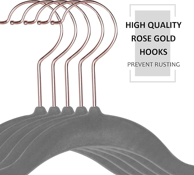 VECELO Premium Velvet Clothes Hangers Suit Heavy Duty (25 Pack)-Non Slip & Space-Saving with 6 Finger Clips & Tie Rack Excellent for Men and Women，Light Gray