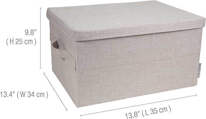 Bigso Box of Sweden Soft Foldable Polyester Storage Box with Lid & Handles for Closets and Rooms - Collapsible Organizer for Clothes and More - 13.4in x 17.7in x 9.8in - Large - Beige