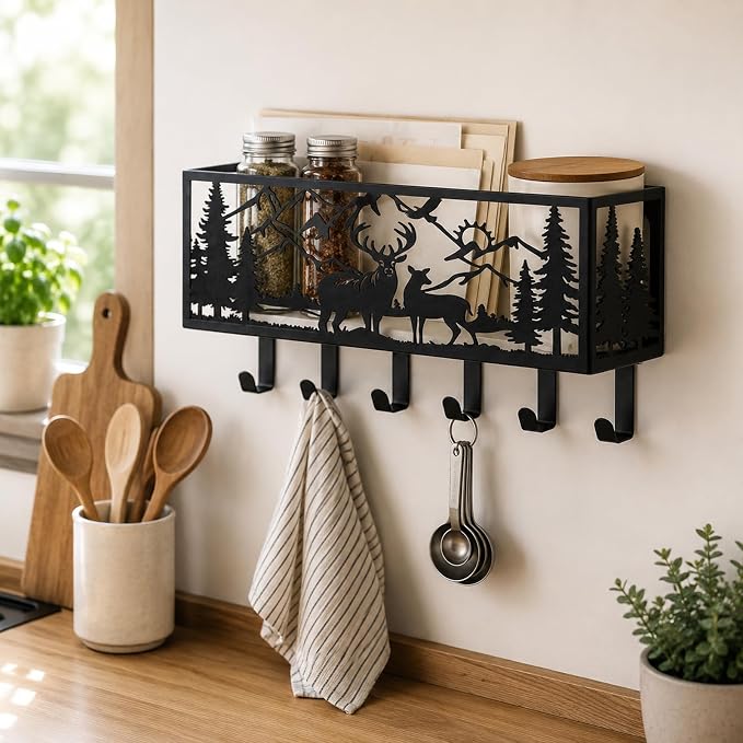 Deer Metal Wall Mail Organizer Wall Mounted Key and Mail Holder Mail Basket Hanging Mail Sorter and Key Organizer for Entryway Bedroom Bathroom Kitchen