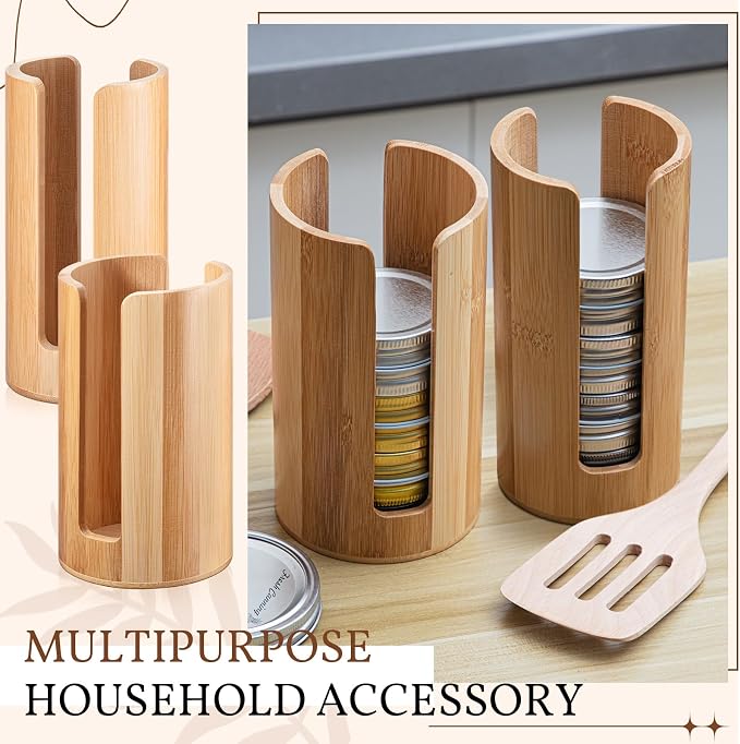 Suclain 2 Pcs Mason Jar Lid Organizer (Wide Mouth & Regular Mouth) Bamboo Vertical Mason Jar Lid Storage Accessories Tumbler Lids Holder Cup Lids Organizer for Home Kitchen Countertop Cupboard