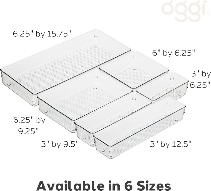 Oggi Clear Drawer Organizer | 3" X 12" | Pack of 2 | For Kitchen Drawers