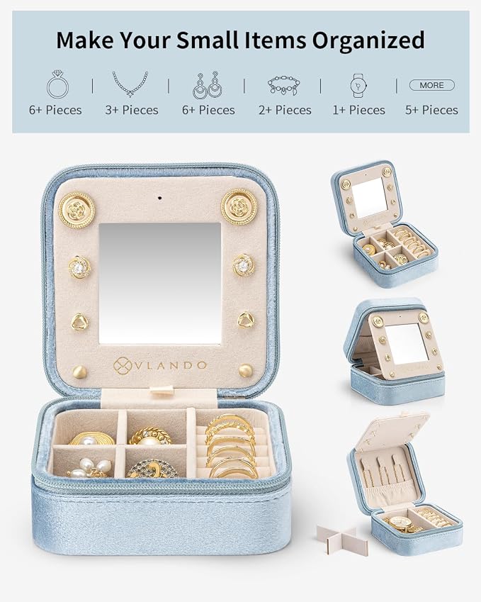 Vlando Valentines Day Gifts for Her, Bridesmaid Gifts for Women, Bridesmaid Proposal Gifts Unique Gifts, Wedding Travel Essentials Small Jewelry Box, Travel Jewelry Case - Letter G, Blue