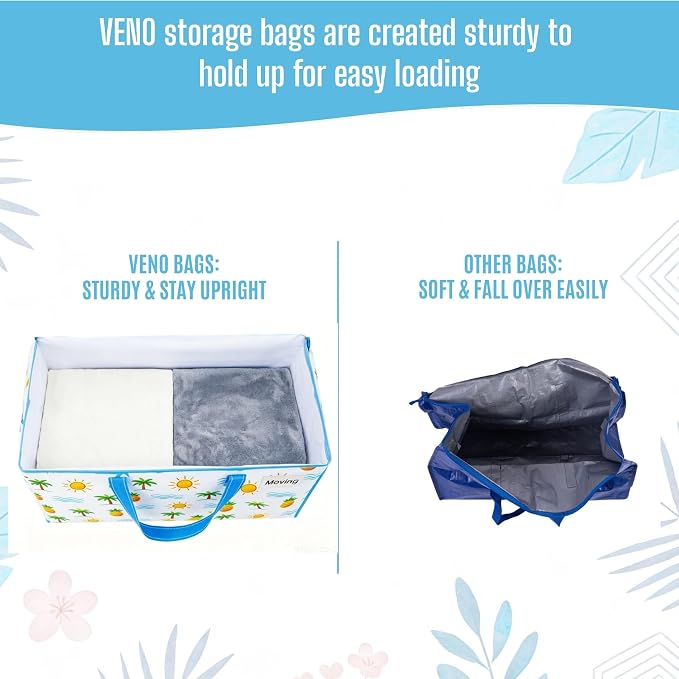 VENO 10 Pack Heavy Duty Moving Bags, Clothes and Comforter Storage Bags with Clear Window, College Dorm Essentials Packing Supplies, Foldable Boxes Alternative (Tropical Island, 10 Pack)
