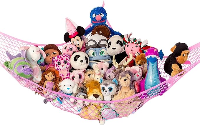Stuffed Animal Hammock XL | Corner Stuffed Animal Storage & Plushie Net | Extra Large Toy Hammock for Stuffed Animals | Easy Hang, Hardware Included | Pink Bedroom Decor | by Lilly's Love