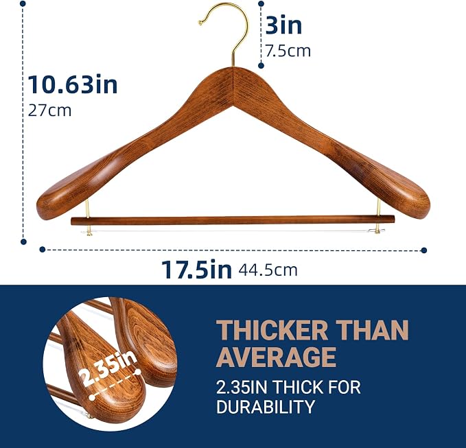 Amber Home 6 Pack Wide Shoulder Wooden Suit Hangers, Vintage | Antique Wood Coat Hangers with Non Slip Pants Bar, Clothes Hangers for Jackets, Sweaters, Pants & Heavy Clothes