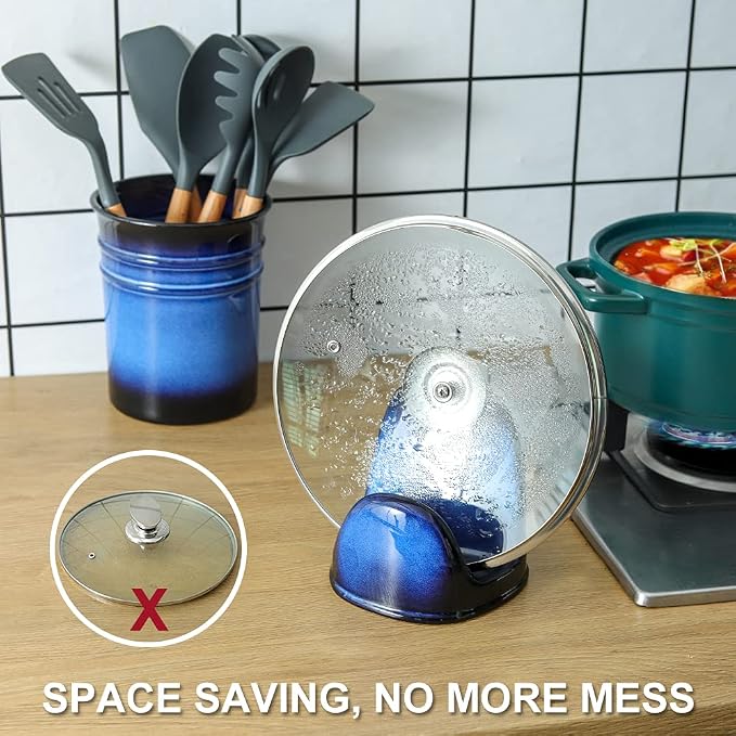 Nihow Ceramic Pot Lid Holder While Cooking for Kitchen Counter/Stove Top | Catch Water & Oil Drips,Stable & Secure,Heat Resistant,Easy to Clean & Dishwasher Safe,Space-Saving,Multi-Purpose Holder