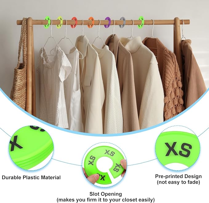 PATIKIL Clothes Dividers for Hanging Clothes, 40 Pack 8 Sizes Round Pre-written Clothing Rack Dividers Size Mark Label Sorting Separator for Closet, Green
