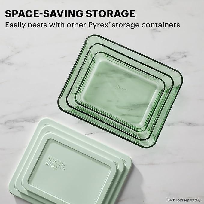 Pyrex Colors Tinted (4-PC) Large Rectangular Food Storage Container Set, Snug Fit Non-Toxic Plastic BPA-Free Lids, Freezer Dishwasher Microwave Safe, 6 Cup & 11 Cup
