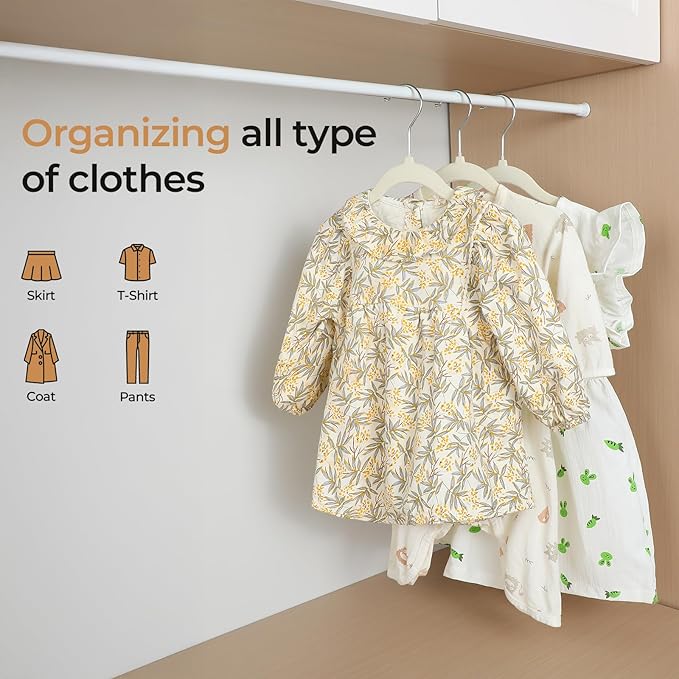 GoodtoU Kids Velvet Hangers, 50 Pack, 11.8 in Non-Slip Baby & Toddler Clothes Hangers, Baby Felt Hangers with Notches & 360° Swivel Hooks for Space-Saving, Beige