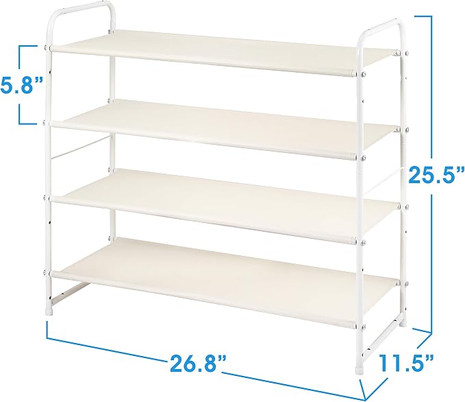 Simple Trending Shoe Rack - 4-Tier Shoe Organizer, Expandable & Adjustable Fabric Shoe Shelf Storage Organizer for Closet, Entryway, Bedroom, White