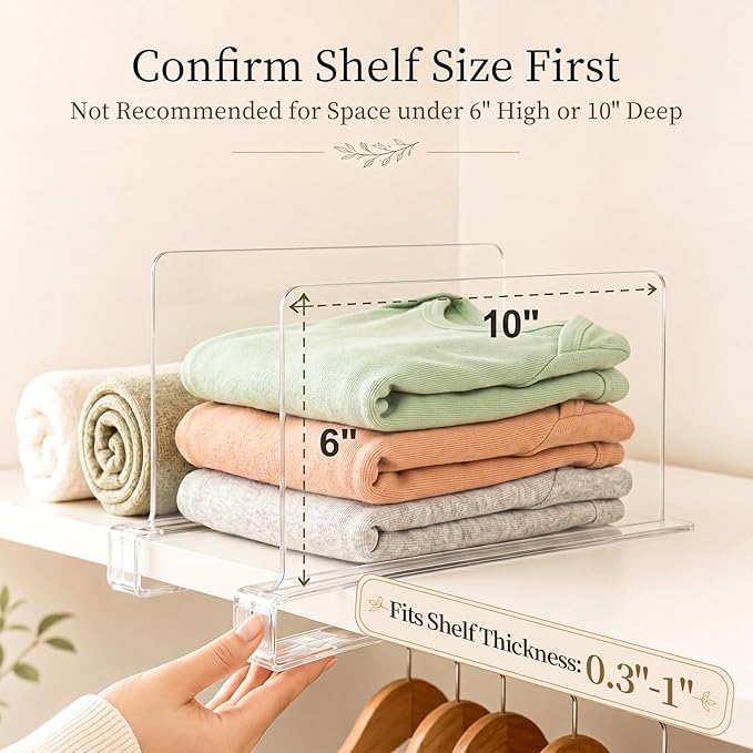 Shelf Dividers Purse Organizer for Closet: 6-inch Tall(Shorter Version) Acrylic Handbag Organizer - Small Space Separator for Clutches Evening Bags Pouches Mini-bags on Wood Shelves 10-Pack