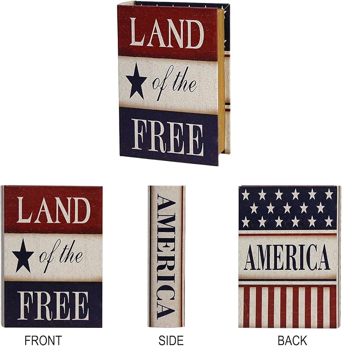 PACOLO Decorative Book Boxes, Faux Wood cover Storage for Hidden Jewelry, Money, and Cash (Land of the Free)