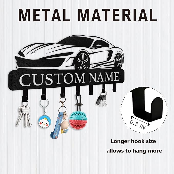 Dyoart Personalized Key Holder Wall Mount - Custom Key Rack Wall Mount with Hooks, Metal Key Rack Organizer, Car Design Key Hanger, Coat Rack, Wall Mounted Decor for Entryway, Front Door, Office