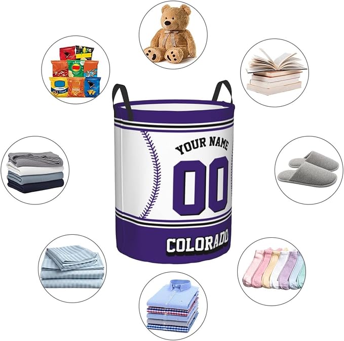 Custom Colorado Laundry Hamper Personalized Laundry Basket Customized Name And Number Collapsible Storage Basket for Bedroom Bathroom Living Room Baseball Fan Gifts