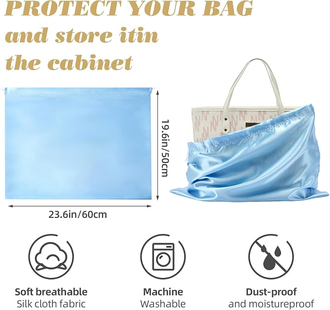12 Pack Dust Bags for Handbags Travel Storage Pouch Silk Cloth Bag | Drawstring Large Storage Pouch for Handbag Purse Shoes Boots, Blue 23.6 x 19.6in Inch