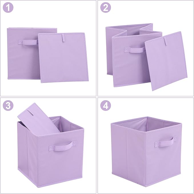 Stero Fabric Storage Bins 6 Pack Fun Colored Durable Storage Cubes with Fabric Handles Foldable Cube Baskets for Home, Kids Room, Closet and Toys Organization Purple, Pink, peachpuff