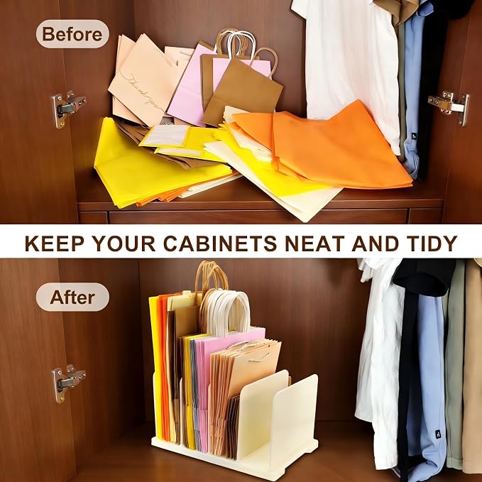 Reusable Shopping Bag Organizer, Adjustable Extra Tall Shelf Dividers for 40+Tote, Cloth,Gift,Grocery,Handbag and Purse,Paper Bag Holder and Lunch Bags in Pantries, Cabinets or Closets