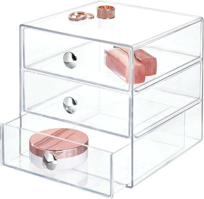 iDesign Stackable 3-Drawer Makeup Organizer, Clear | Bathroom Storage, Vanity Storage
