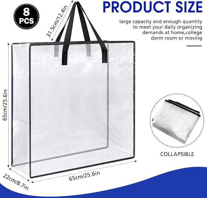 8 Pcs Clear Wreath Storage Bags 26 Inch Garland Container Door Garland Holiday Wreath Storage Holder with Handle and Zipper Heavy Duty Plastic Packing Totes(Black)