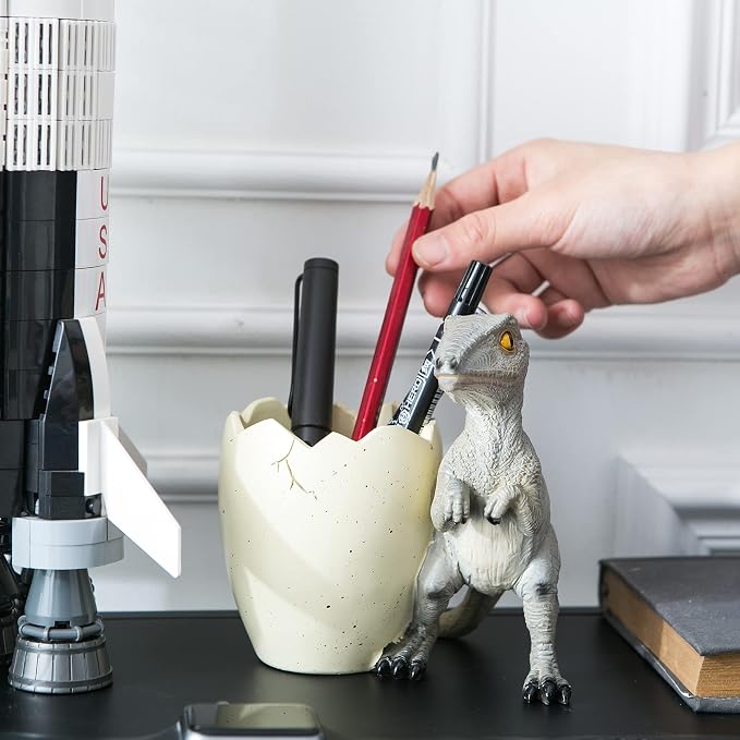 Cute Pencil Holder Funny Dinosaur Desk Accessories,Pen Organizer for Home and Office Decorative Supplies,Decor Toothcup,Resin Gift for Man and Women