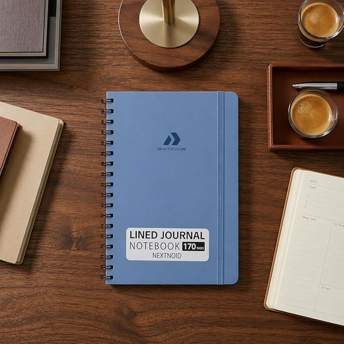 Nextnoid Lined Spiral Notebook Journal For Women & Men - A5(5.8" x 8.3") 170 Pages, Hardcover Notebooks for Work & Note Taking, College Ruled Journals for Writing - Blue