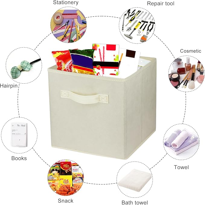 3 Pcs Storage Cubes, 10.5 Inch Collapsible Storage Bins, Fabric Foldable Bins for Organization, Durable Storage Bins for Closet, Shelves, Offices (Beige)