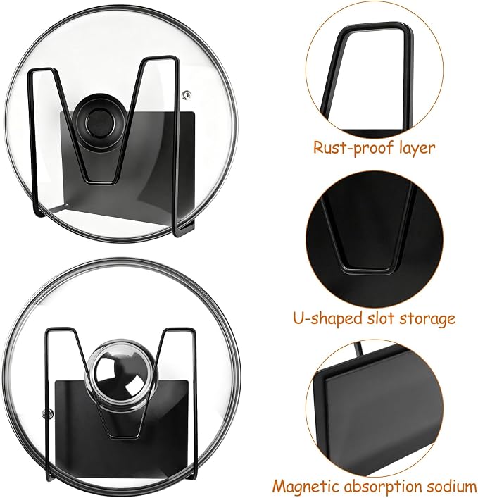 2 Pcs Magnetic Pot Lid Holder,Strong Magnetic Stainless Steel Pot Lid Organizer, Refrigerator Mount Movable Kitchen Storage Rack for Cutting Board, Baking Tray and Pan Covers