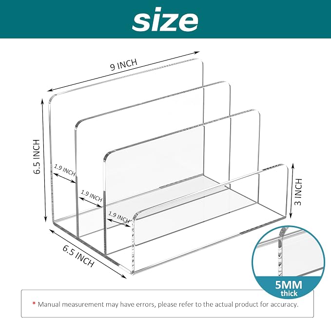 Sezanrpt Acrylic File Holder 3 Compartment, Clear Desk File Organizer, Office Magazine File Folder Organizer Desktop for Calculate, Books