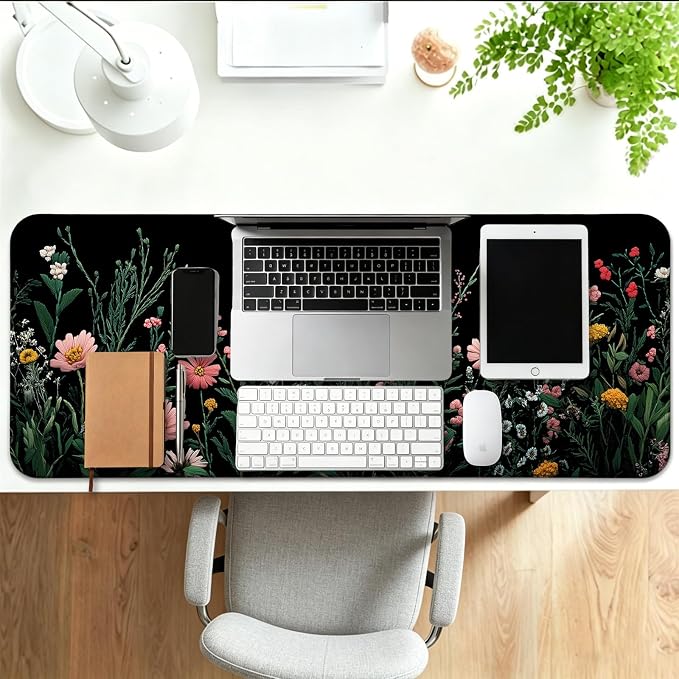 Pretty Wildflower Gaming Desk Mat, Computer Keyboard Large Extended Flowers Mouse Pad for Office and Home, 31.5×11.8 Inches, XL