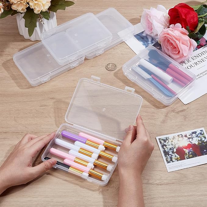 BENECREAT 5 Packs 6x4.3x1 Rectangle Large Clear Plastic Box Containers with Double Buckles for Cards, Safety Pins, Beads and Other Craft Office Supplies