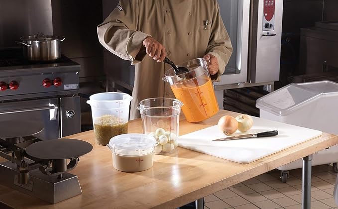 Lumintrail Cambro 2 Quart Round Food Storage Container, Translucent, with a Translucent Lid, Bundle with a Measuring Spoon Set