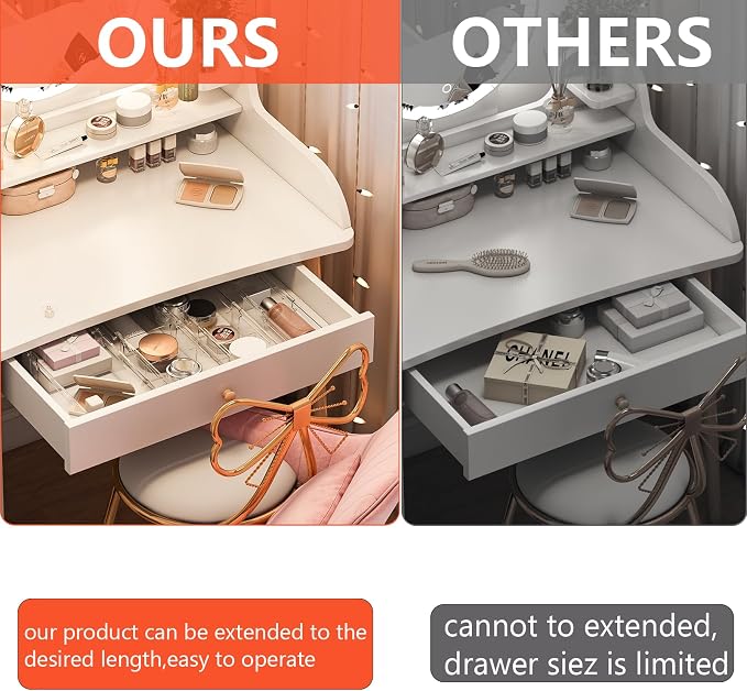 REBECAT 8 Pcs Expandable Clear Drawer Organizers, Adjustable Drawer Organizer Bins with Dividers, makeup organizer for drawer, drawer organizer bathroom for Vanity, Junk Drawer & Office