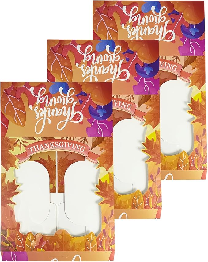 qiqee Thanksgiving 4pcs 10x10x5 inches Cake Boxes with Window 4Packs, 10 Inch Bakery Boxes Orange Maple Leaf Thanksgiving (4 cake boxes +4 Cake Boards Included)