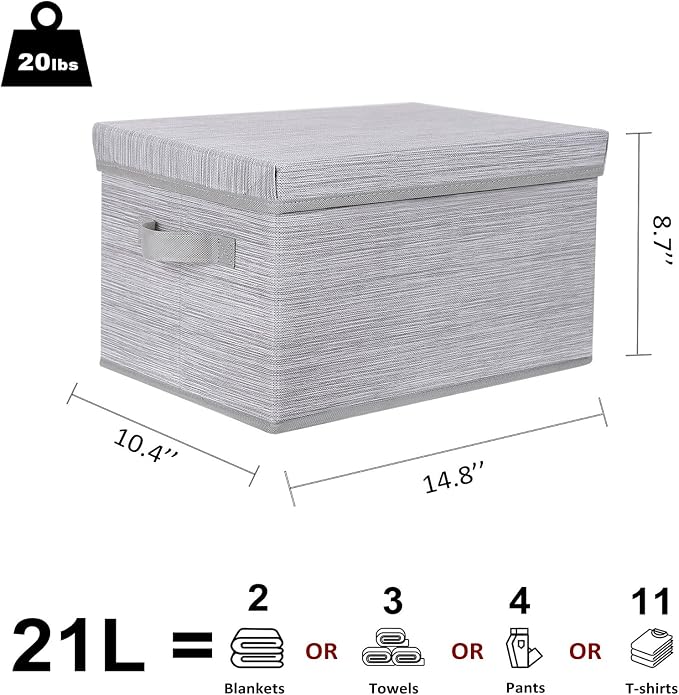 WUIKE Storage Bins with Lids, Collapsible Stackable Storage Bins with Handles, Clothing Storage Containers for Closet, Fabric Shelf Baskets, Large, Light Gray/Slub Gray, 3-Pack