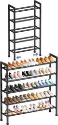 Mavivegue 5-Tier 19"-43.3" Adjustable Shoe Rack for Closet,Expandable Shoe Rack, Hall Entryway,Front Door,Garage, Sturdy Steel Space-Saving Rack, Black