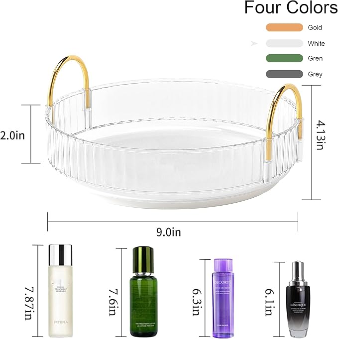 YCIA&DONE 360 Rotating Makeup Organizer and Storage for Vanity Countertop 1 Tier, High Capacity Cosmetic Skincare Perfume Organizers for Dresser Bathroom Fridge Lazy Susan (Clear White)